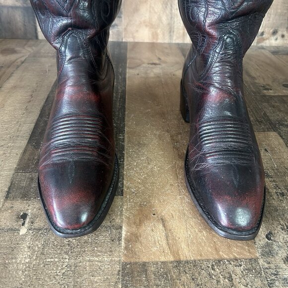Lucchese 2000 Black Cherry T3203S Leather Inlay Cowboy Boots Mens 10.5 D - Picture 10 of 12